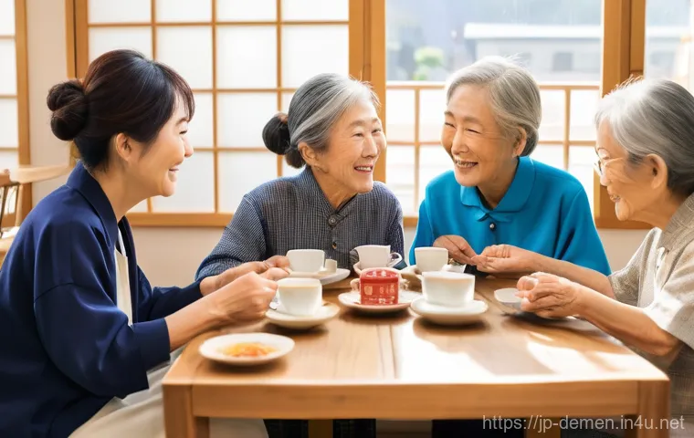 치매관리사 직업의 사회적 가치 - **Prompt:** A serene and heartwarming close-up shot capturing a compassionate Japanese dementia care...