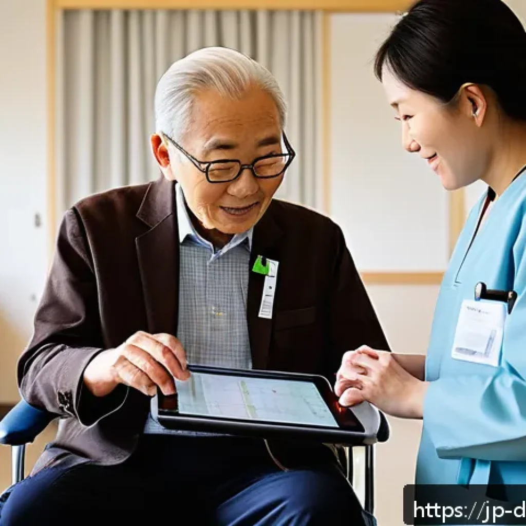 치매관리사와 관련된 최신 법률 - A professional Japanese dementia care manager in a modern care facility, wearing neat business casua...