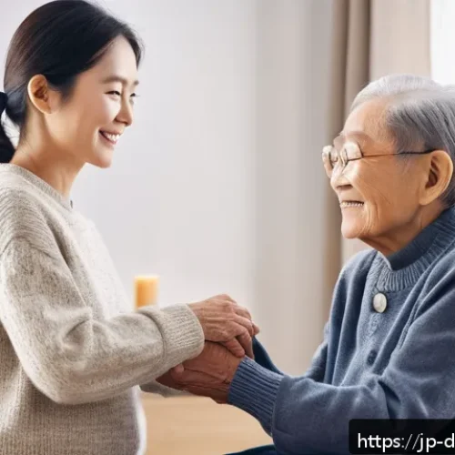 치매관리사 직무에 적합한 성향 - A compassionate caregiver gently holding the hand of an elderly dementia patient in a cozy, softly l...