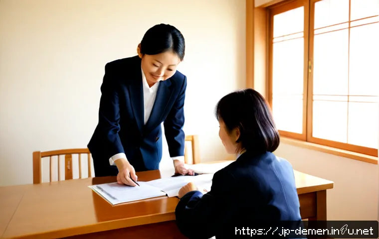 치매관리사와 요양보호사의 차이 - Photorealistic Japanese eldercare consultation scene, a dementia care manager in professional busine...